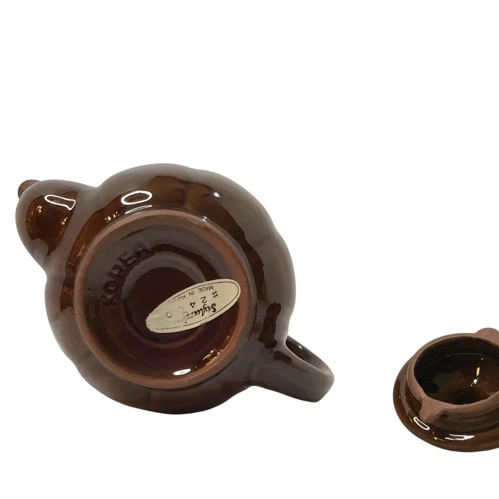 Vintage Ceramic Teapot‎ Brown Blue Glaze Rustic Country Kitchenware